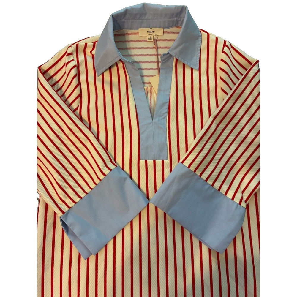 Entro Women's S Striped Block 3/4 Sleeve V-Neck Shift Mini Dress - Picture 7 of 12